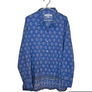 Vintage Vittadini Rayon/Poly Blend Blouse - Blue Boho Print with Border. Size XL